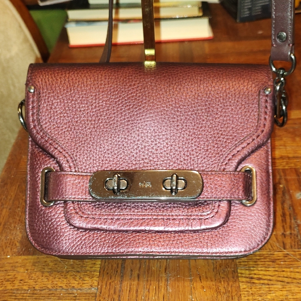 Coach Mini Swagger 2015 35995 Metallic Berry Leather Crossbody $350 Retail EUC